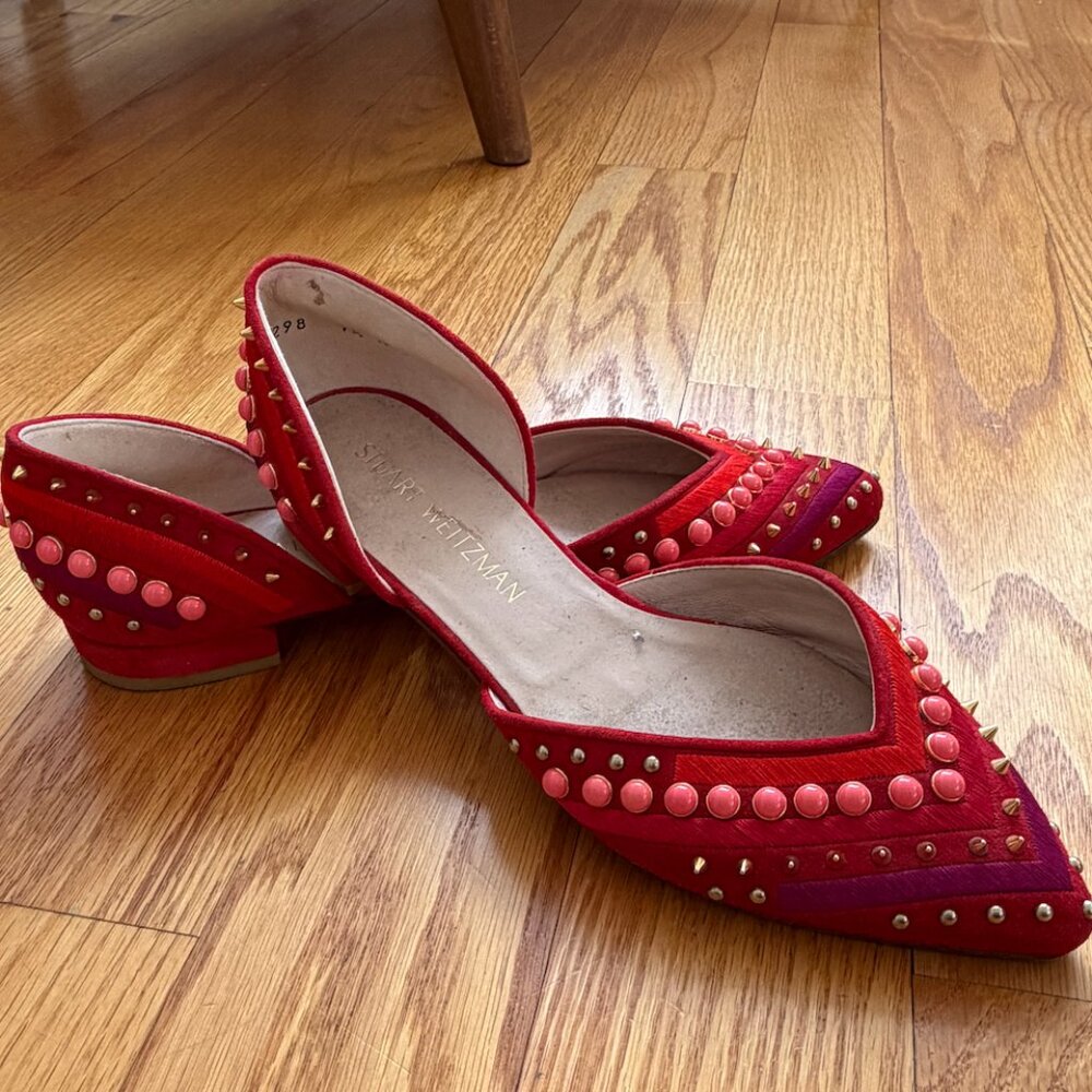 Stuart Weitzman Red Suede Flats With Gold Hardware - image 1